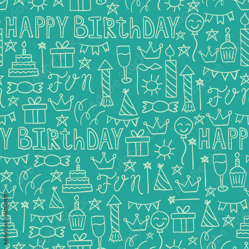 Cartoon doodles hand drawn style seamless pattern summer design wallpaper vec...