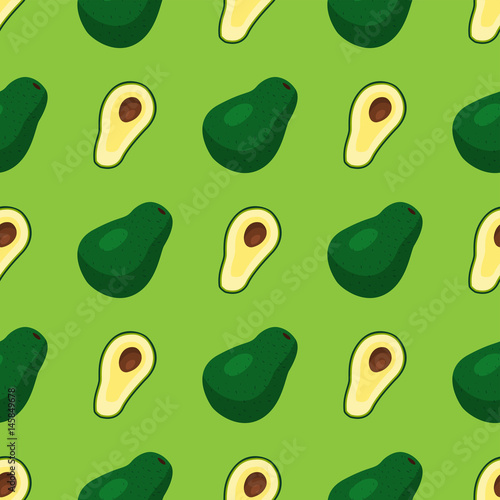 Cartoon fresh avocado fruits in flat style seamless pattern food summer desig...