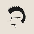 Man avatar profile view. Isolated male face silhouette or icon . Vector illustration. Mohawk hairstyle. Portrait with sunglasses