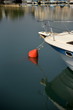 boat tied to buoy moored in harbor 