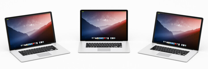 Wall Mural - triple modern digital silver and black laptop 3d rendering