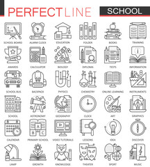 Wall Mural - School education outline concept symbols. Perfect thin line icons. Modern stroke linear style illustrations set.