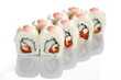 Appetising sushi roll with perch and eel  isolated on white 