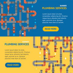 Repair Plumbing Service Banner Set. Vector