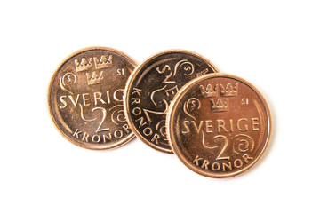 Swedish coins isolated on white