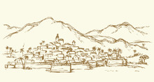 City In A Desert. Vector Drawing