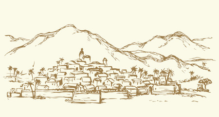 Wall Mural - City in a desert. Vector drawing