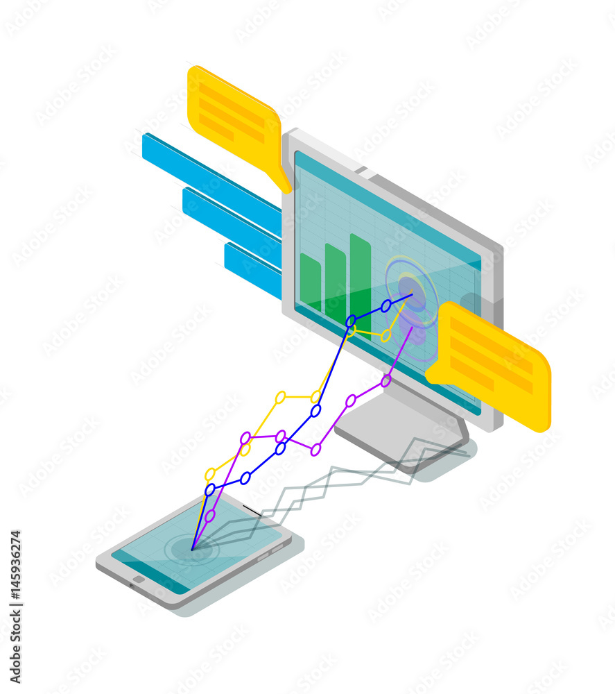 Isometric infographic with financial chart vector illustration isolated ...