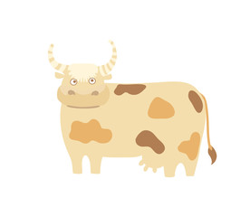 Wall Mural - Funny cow hand drawn vector illustration isolated on white background. Cute cattle farm animal, domestic livestock in cartoon style.