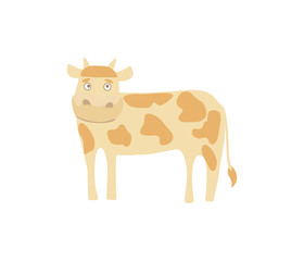 Wall Mural - Young cow hand drawn vector illustration isolated on white background. Cute cattle farm animal, domestic livestock in cartoon style.