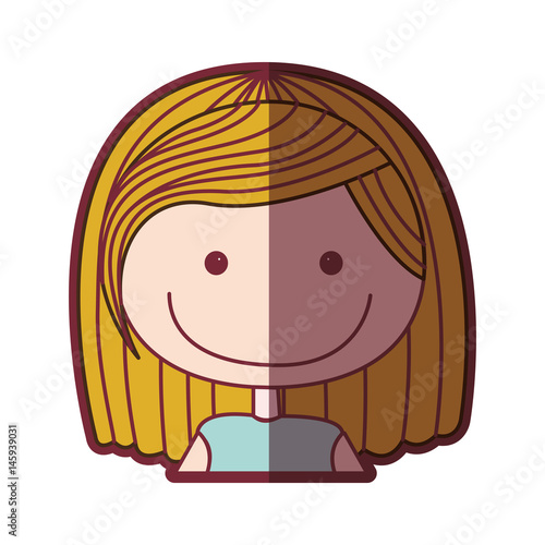 Color Silhouette Shading Cartoon Half Body Girl With Short Blond