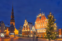 Christmas Tree On Town Hall Square In Riga