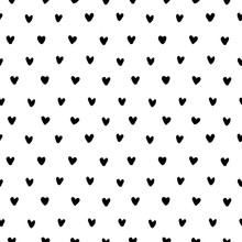 Hand Drawn Doodle Small Black Ink Hearts On White Background. Seamless Pattern. Vector Illustration.