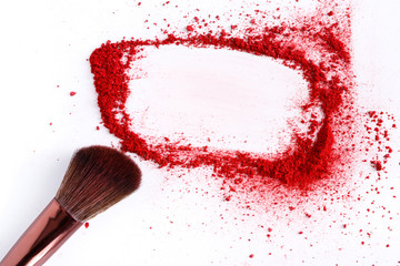 Canvas Print - Makeup brush background with eyeshadow sprinkled on white