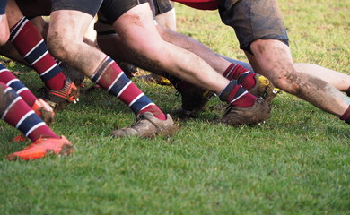 Canvas Print - legs of men playing rugby union