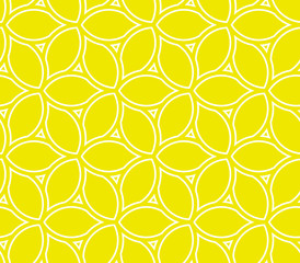 Seamless ornament with yellow lemons. Modern geometric pattern with repeating elements