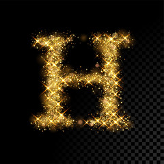 Gold glittering letter H on black background