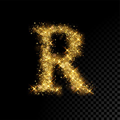 Poster - Gold glittering letter R on black background
