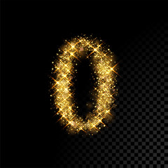 Wall Mural - Gold glittering number 0 Zero on black background