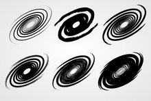 Black Spiral Swirl Like Galaxy Set With Brush Vector Illustration