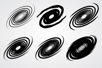 Wall Mural - black spiral swirl like galaxy set with brush vector illustration