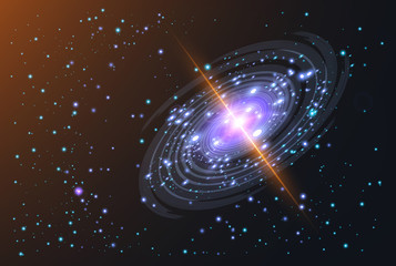 swirl spiral like galaxy with stasrs on background and shine in center