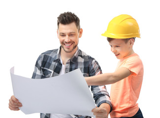 Sticker - Father and son on white background