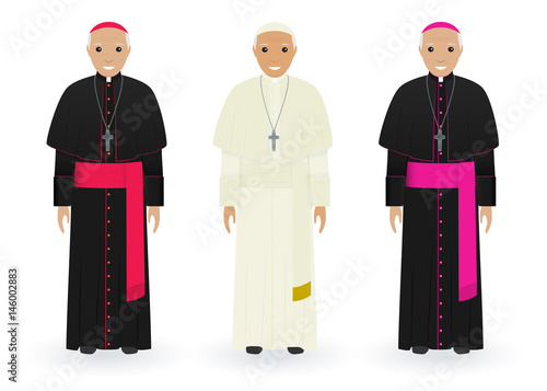 Fotomural Pope, cardinal and bishop in characteristic clothes isolated on white background