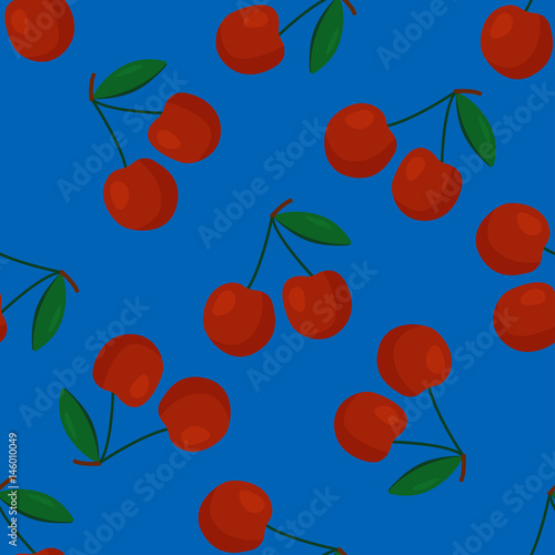 Cartoon fresh cherry fruits in flat style seamless pattern food summer design...