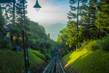 Beautiful view from railroad going to Penang Hill, a hill resort comprising a group of peaks on Penang Island.