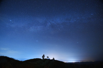 night sky stars with milky way on mountain background.