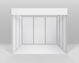 Fototapeta  - Vector White Blank Indoor Trade exhibition Booth Standard Stand for Presentation Isolated with Background