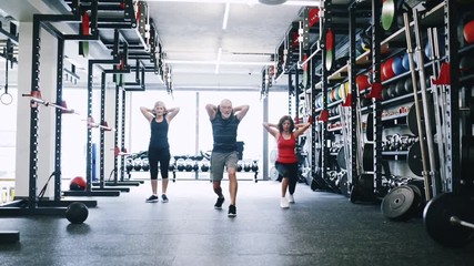 Wall Mural - Fit seniors in gym working out, doing lunges