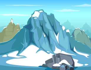 Wall Mural - simple vector background illustration with rock. big mountains and blue sky, hillside mountain skyli