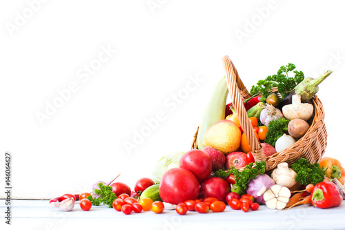 Basket with fresh vegetables and fruits. © BestForYou