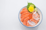 Fototapeta Kosmos - rice with fresh salmon