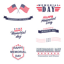 Vector Memorial Day Design Elements. Happy Memorial Day, Remember And Honor Lettering For Holiday Design.