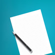 The pen is placed above the line paper on a blue background illustration vector, Education concept.