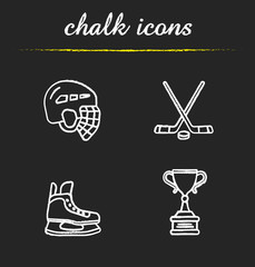 Sticker - Hockey equipment chalk icons set