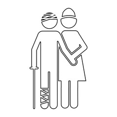 Wall Mural - silhouette pictogram nurse with bandaged patient vector illustration