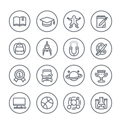 Sticker - school and college line icons in circles over white