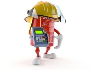 Poster - fire extinguisher character holding a credit card reader