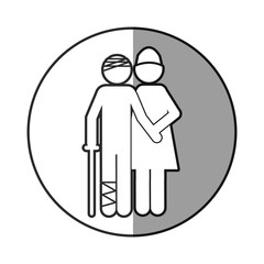 Wall Mural - grayscale circular frame shading with pictogram nurse with bandaged patient vector illustration