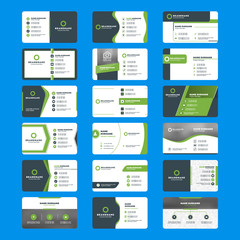 Wall Mural - Set of modern business card print templates. Horizontal business cards. Green and black colors. Personal visiting card with company logo. Vector illustration. Stationery design