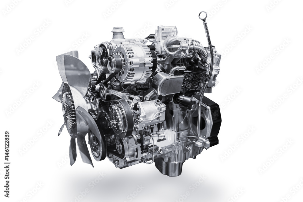 Car Engine isolated on white background with clipping path. - obrazy, fototapety, plakaty 