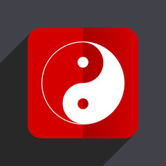 Poster - Ying yang flat design white and red vector web icon on gray background with shadow in eps10.