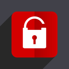 Aufkleber - Padlock flat design white and red vector web icon on gray background with shadow in eps10.