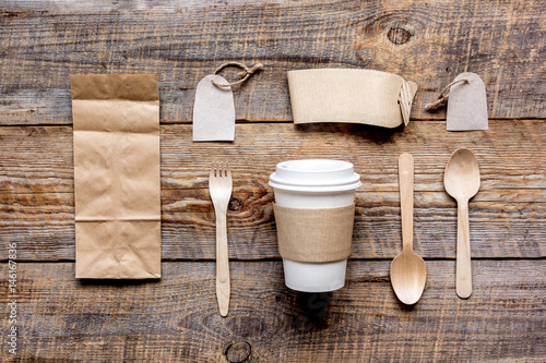 Food Delivery Workdesk With Paper Bags And Flatware Table
