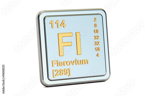 Poster Flerovium Fl, chemical element sign. 3D rendering