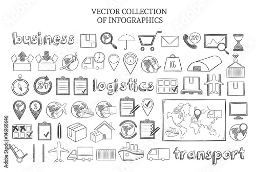 Hand Drawn Infographic Logistic Elements Set